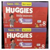2- Huggies little movers size 8 88 diapers per