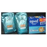 2 caribou blend coffee 40oz.  Equal sweetener pks