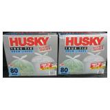 2 Husky 80ct 55gal trash bags