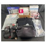 Group of medical supplies, braces, grooming set,