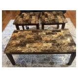 Faux marble coffee table and pair of end tables,
