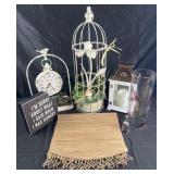 Group of decorative accessories, clock, lantern,