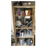 Garage shelf & contents, pressure cooker, vases,