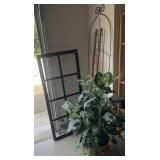 Artificial plant, decorative window pane, ladder &