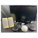 Group of electronics, 3 Amazon echo dots, Samsung