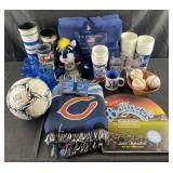 Group of sports collectables, baseballs, soccer