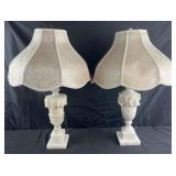 2 marble table lamps with silk shades, 27ï¿½ high