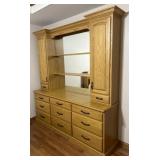 Oak double dresser with a mirrored hutch top