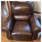 Leather recliner with nailhead trim, 40ï¿½ x 38ï¿½ x