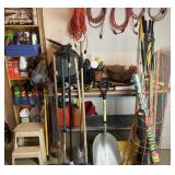 Mobile workbench, yard tools, contents on and