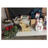 Collection of Christmas decor, wreaths, lights,