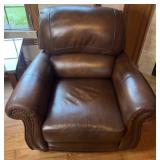 Leather recliner with nailhead trim, 40ï¿½ x 38ï¿½ x