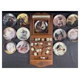 12 Norman Rockwell collector plates with wooden