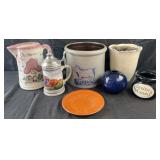 Group of decorated pottery & stoneware, crock