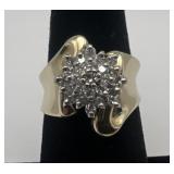 14k gold and diamond ring, size 6, 3.39 dwt