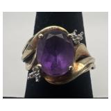 10k gold amethyst  & diamond ring, size 7, 2.42