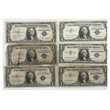 6-$1.00 Silver Certificates, 2-1935A, 1-1935G,