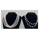 2 natural pearl necklaces with Sterling clasps