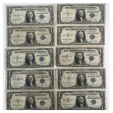 10 $1 Silver Certificate notes, 8 1935-E, 1