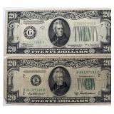 1934-A $20 US note & 1950-B $20 US note