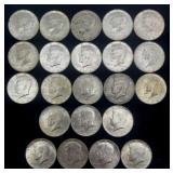 22 Kennedy half dollars, 18-1968 & 4-1969