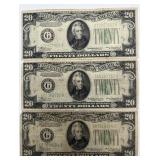 3 1934-A $20 US notes