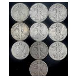10 Walking Liberty Silver Half Dollars, 3.87 oz
