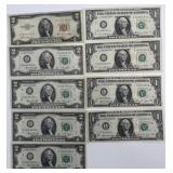 5-$2 notes and 4-$1 notes: 1953-C  two-dollar