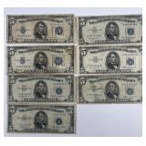 7 $5 Silver Certificate notes: 2-1934-A, 2-1953,