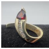14k gold, diamond and garnet ribbon slide