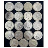 19 Kennedy half dollar coins, 1965-1969