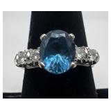 14k gold, blue topaz and diamond ring, size 8,
