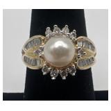 14k gold, diamond & pearl ring, size 6.75, 3.65