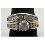 14k gold and diamond wedding set, engagement ring