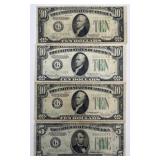 1934-A 10$ bill, 2-1934-D $10 bills and 1934-A $5