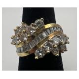 18k gold and diamond ring, size 6, 6.77 dwt,