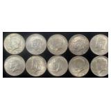 10-1963 Kennedy Silver half dollar coins, 4.01 oz