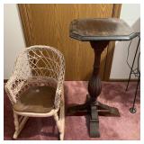 Antique plant stand and child's rocker