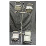 4 work lights, dual light on stand and 3 single