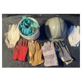 Group of gloves and hard hat