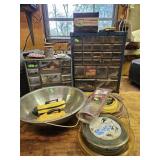 2 plastic bench top storage drawers, trimmer