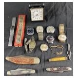 Group of vintage watches, pocket knives and more