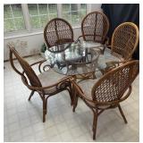 Bamboo & rattan dining set including glass top