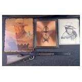 2 John Wayne wall art, clock and Winchester