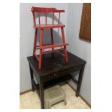 Vintage desk with drawer, step stool and child's