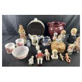 Group of decorative accessories, porcelain dolls,