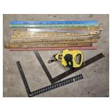 Yard sticks, measuring tapes, and squares