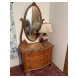 Antique dresser, mirror and lamp, po, 34' x 20' x
