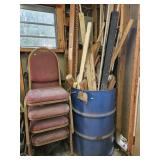 50 gallon barrel w/ contents: wood, scrap metal.