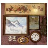 Group of wall art and clock